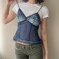 Aubade Paris - Deep Cobalt Blue Sheer Lace Cami with Mint Green Embroidery (S)