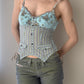 Lejaby - Turqoise Bustier with Strped Pattern and Floral Embroidery (XS-S)