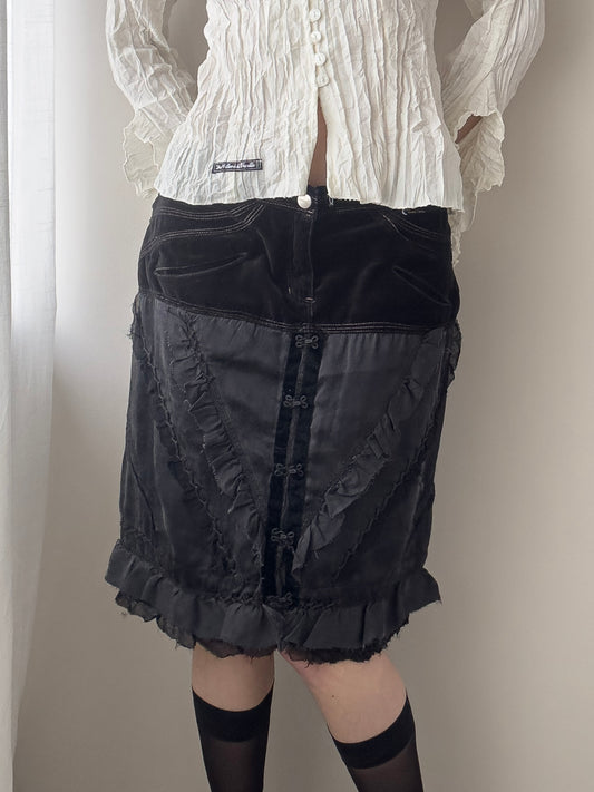 Custo Black Silk Skirt with Ruffles (M-L)