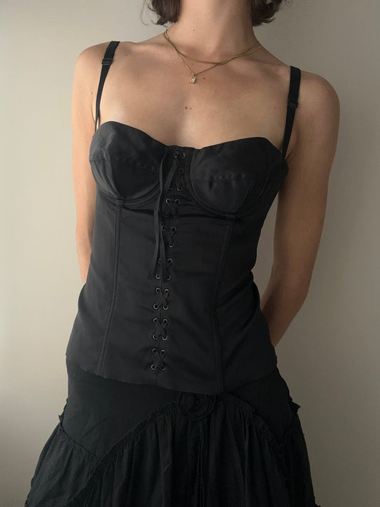 Black Corset Top with Lace up Front and Removable Straps (S-M)