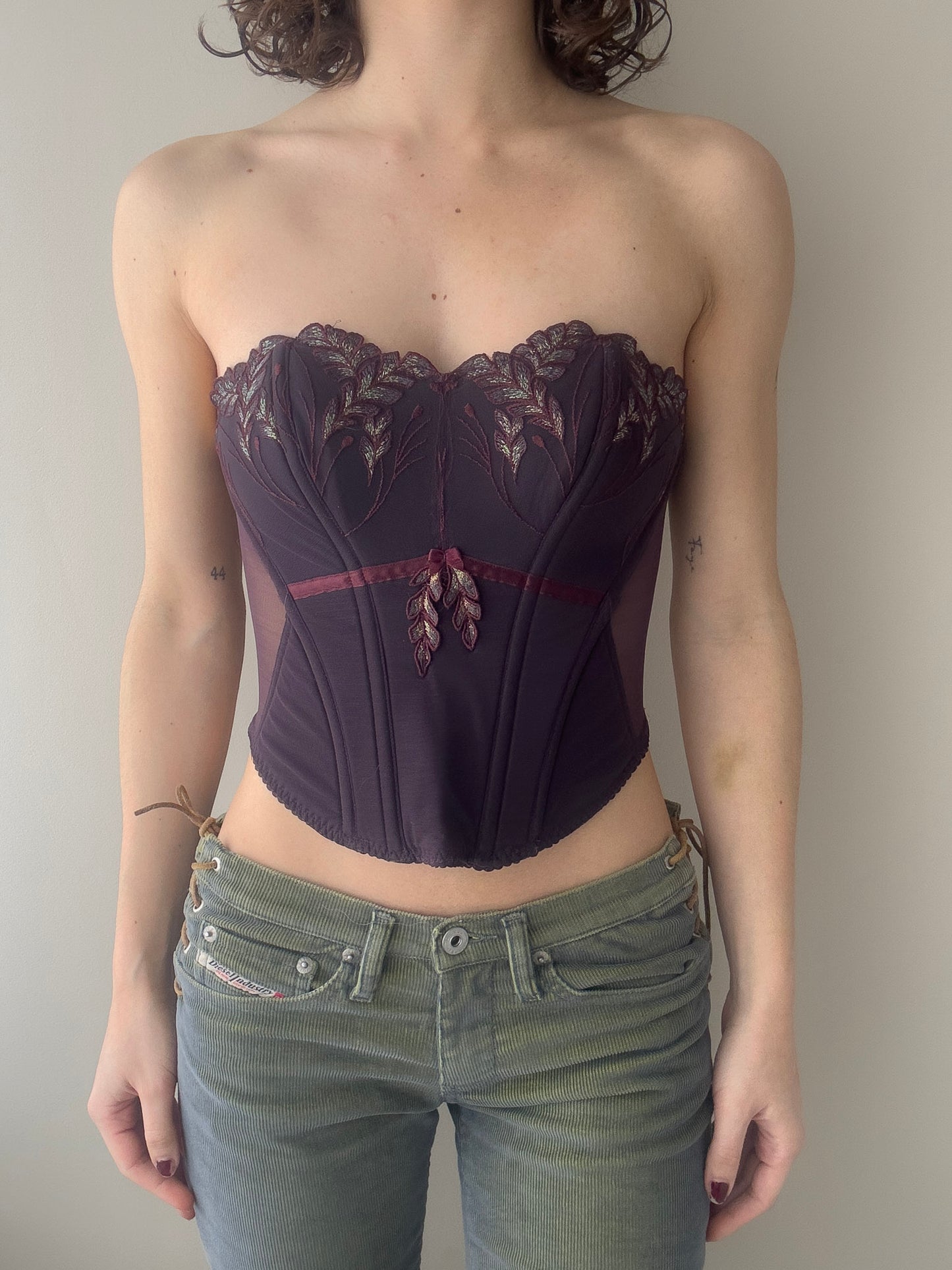 Simone Pérèle - Plum Purple Corset with Floral Embroidered Details (XS-S)