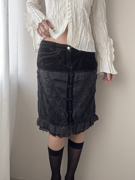 Custo Black Silk Skirt with Ruffles (M-L)