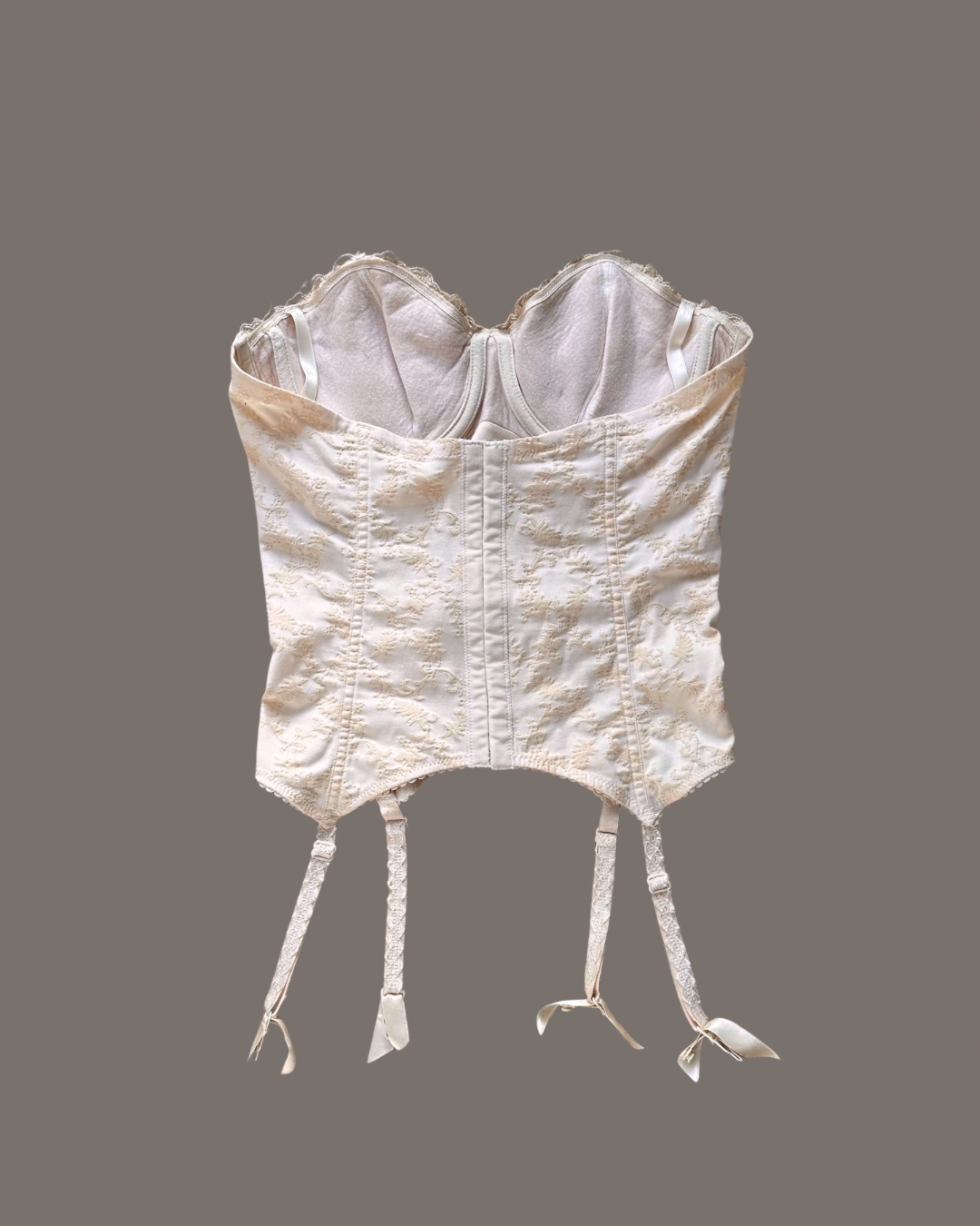 Beige Damask Design Printed Torsolette With Embroidery and Suspenders (80B/36B)