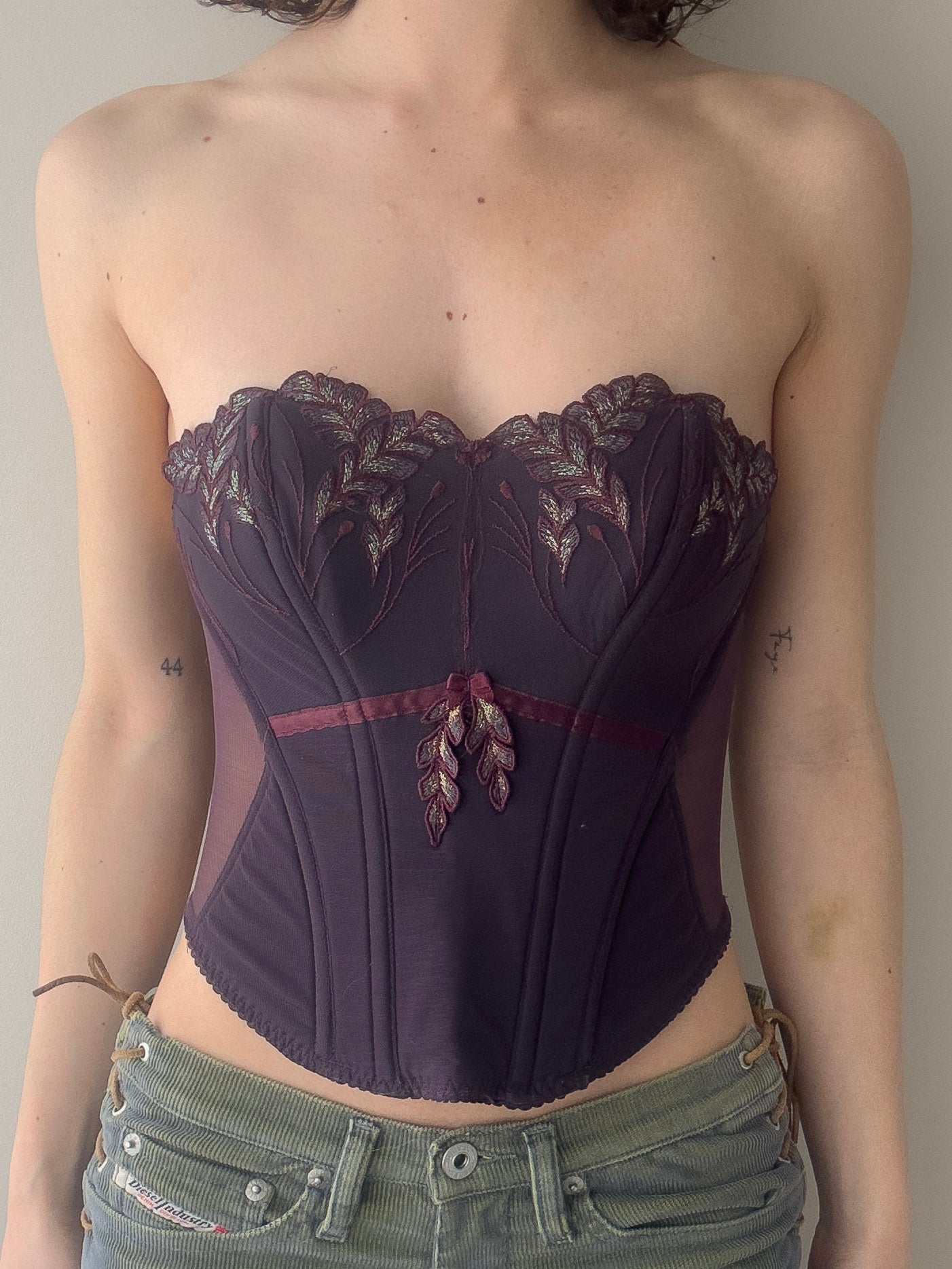 Simone Pérèle - Plum Purple Corset with Floral Embroidered Details (XS-S)