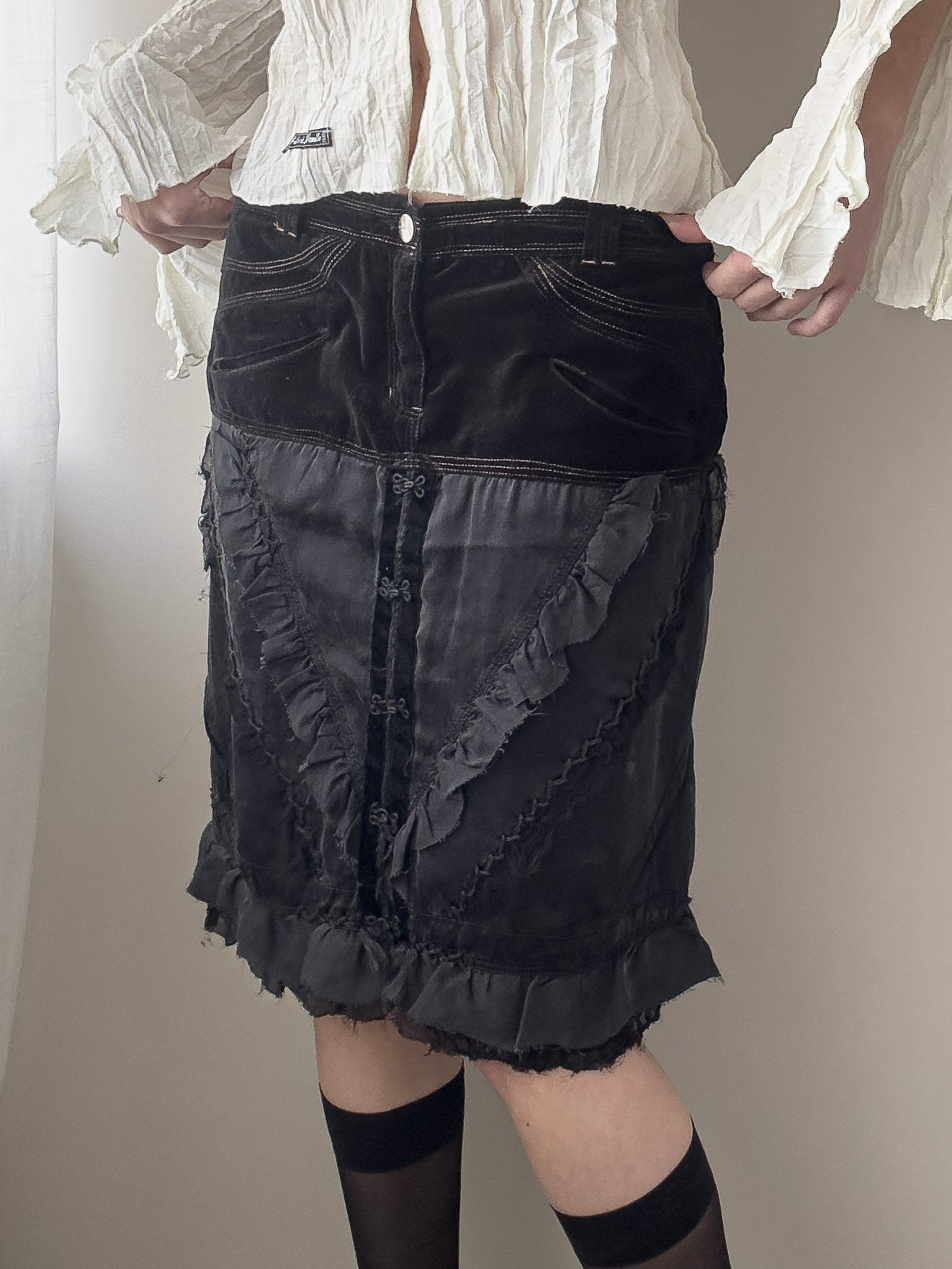 Custo Black Silk Skirt with Ruffles (M-L)