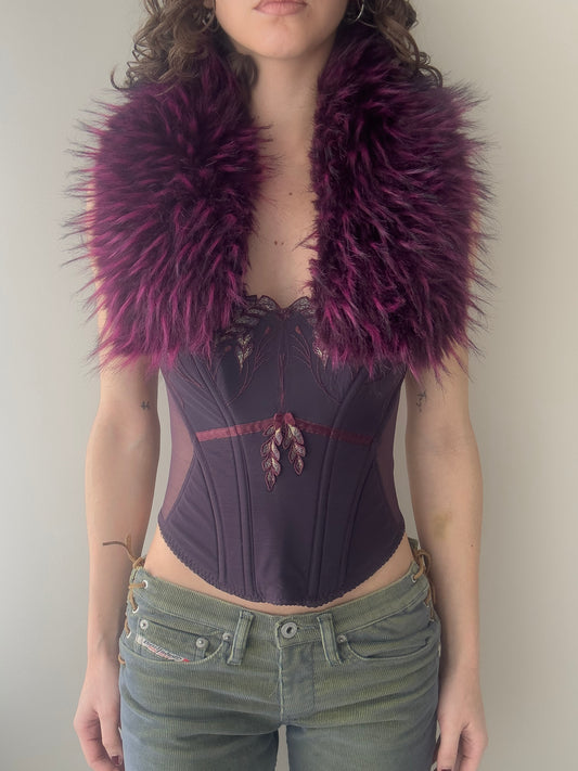 Simone Pérèle - Plum Purple Corset with Floral Embroidered Details (XS-S)