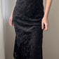 Black Asymmetric Midi Dress with Velvet Baroque Pattern (XS-S)