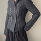 Linen Blended Anthracite Double-breasted Blazer with Triple Button Rows (S)