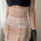 Malizia by La Perla - Light Apricot Pink Garter Belt with Floral Ornamental Print and Lace (XS)