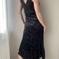 Black Asymmetric Midi Dress with Velvet Baroque Pattern (XS-S)