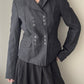 Linen Blended Anthracite Double-breasted Blazer with Triple Button Rows (S)