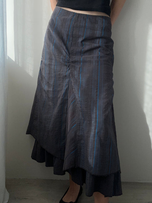 Anthracite Black and Blue Double Layer Maxi Skirt (XS-S)