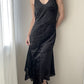 Black Asymmetric Midi Dress with Velvet Baroque Pattern (XS-S)