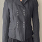 Linen Blended Anthracite Double-breasted Blazer with Triple Button Rows (S)