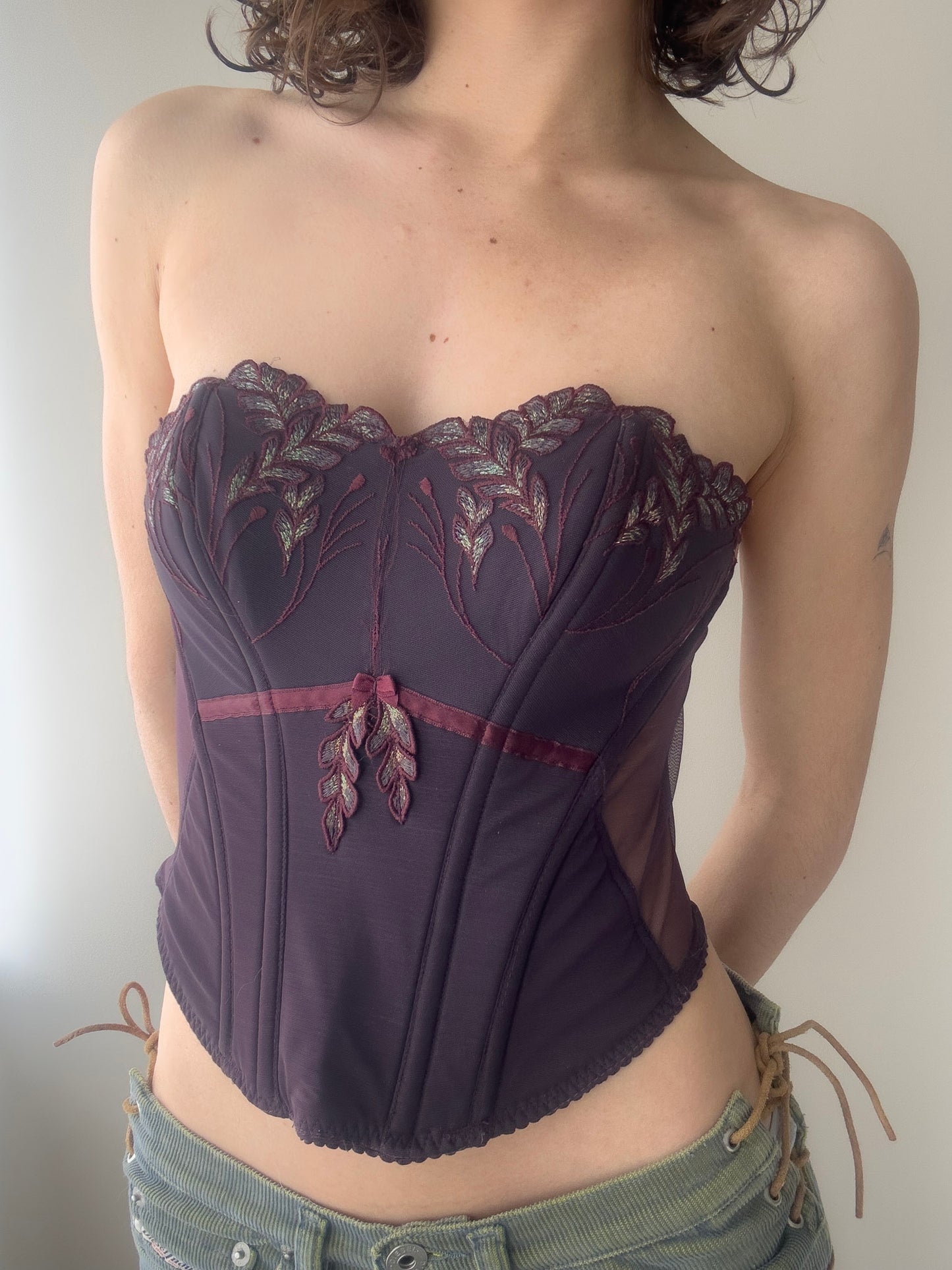 Simone Pérèle - Plum Purple Corset with Floral Embroidered Details (XS-S)