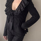 Black Peplum Blazer with Ruffle V-neckline (S)
