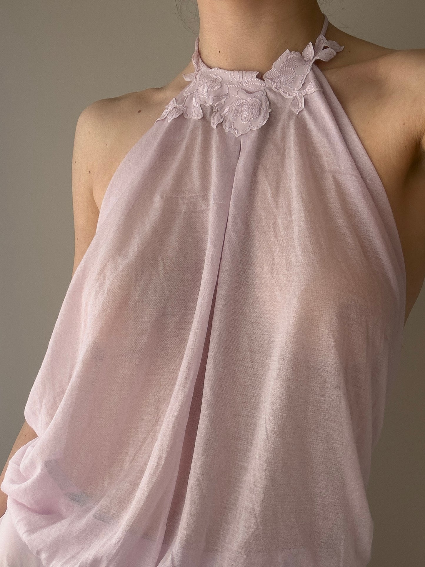 La Perla - Lilac Pink Sheer Floral Halter Bodysuit (M-L)