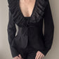 Black Peplum Blazer with Ruffle V-neckline (S)