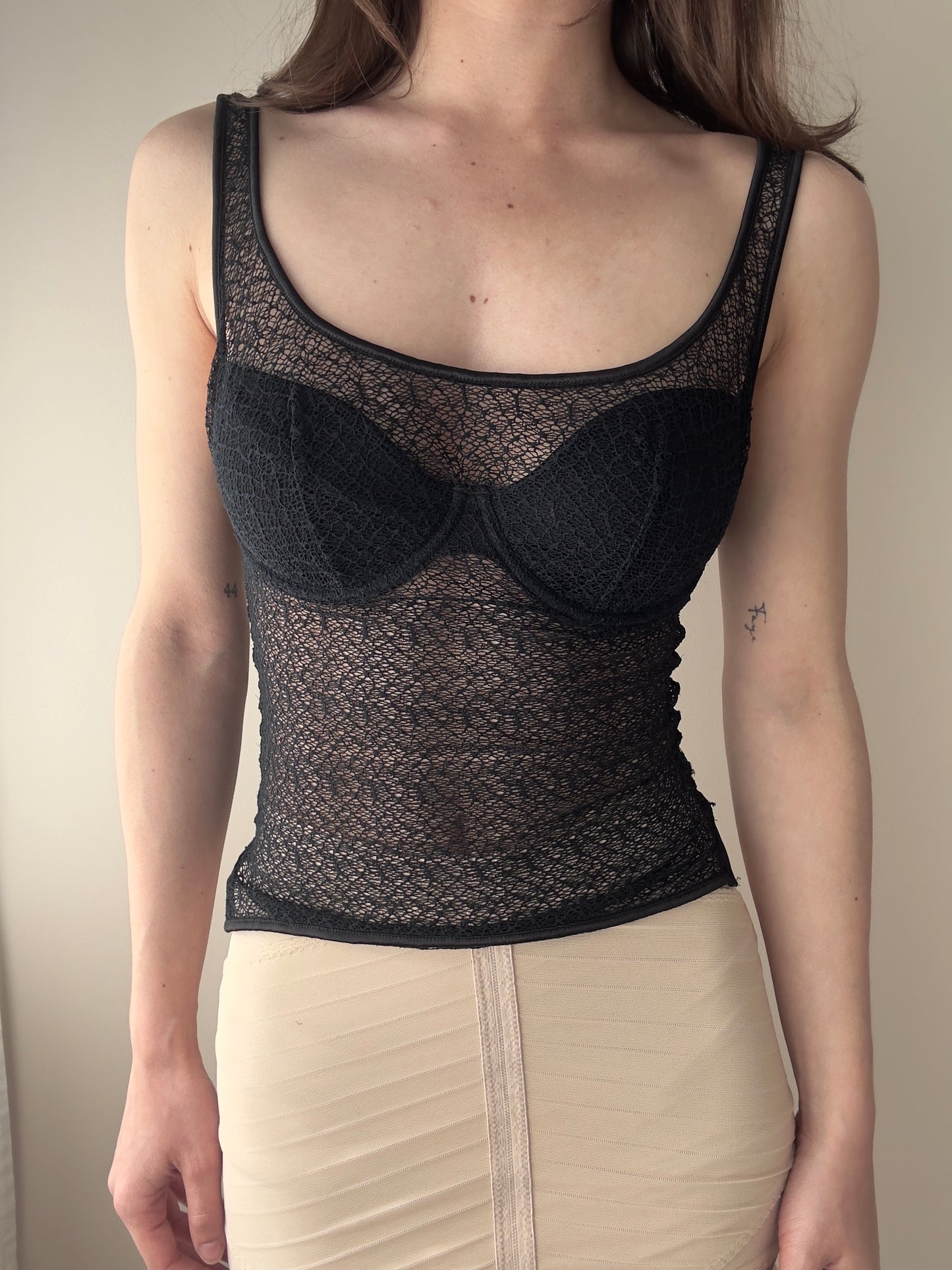Vintage - Black Lace / Fishnet Mesh Top (XS)