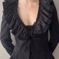 Black Peplum Blazer with Ruffle V-neckline (S)