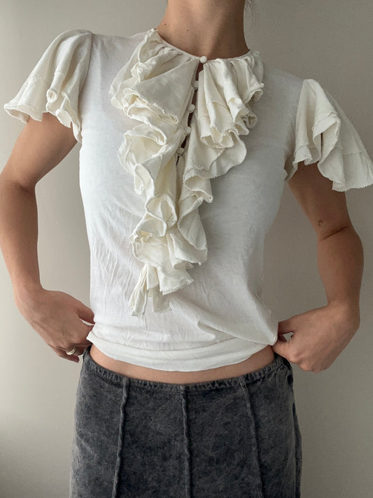Ralph Lauren Jabot Top with Tiered Sleeves (XS)