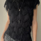 Black Fringe Top with Slashed/Bateau Neckline (S)