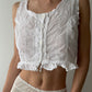 White Cotton Mini Button Up Top With Embroidery And Ruffles