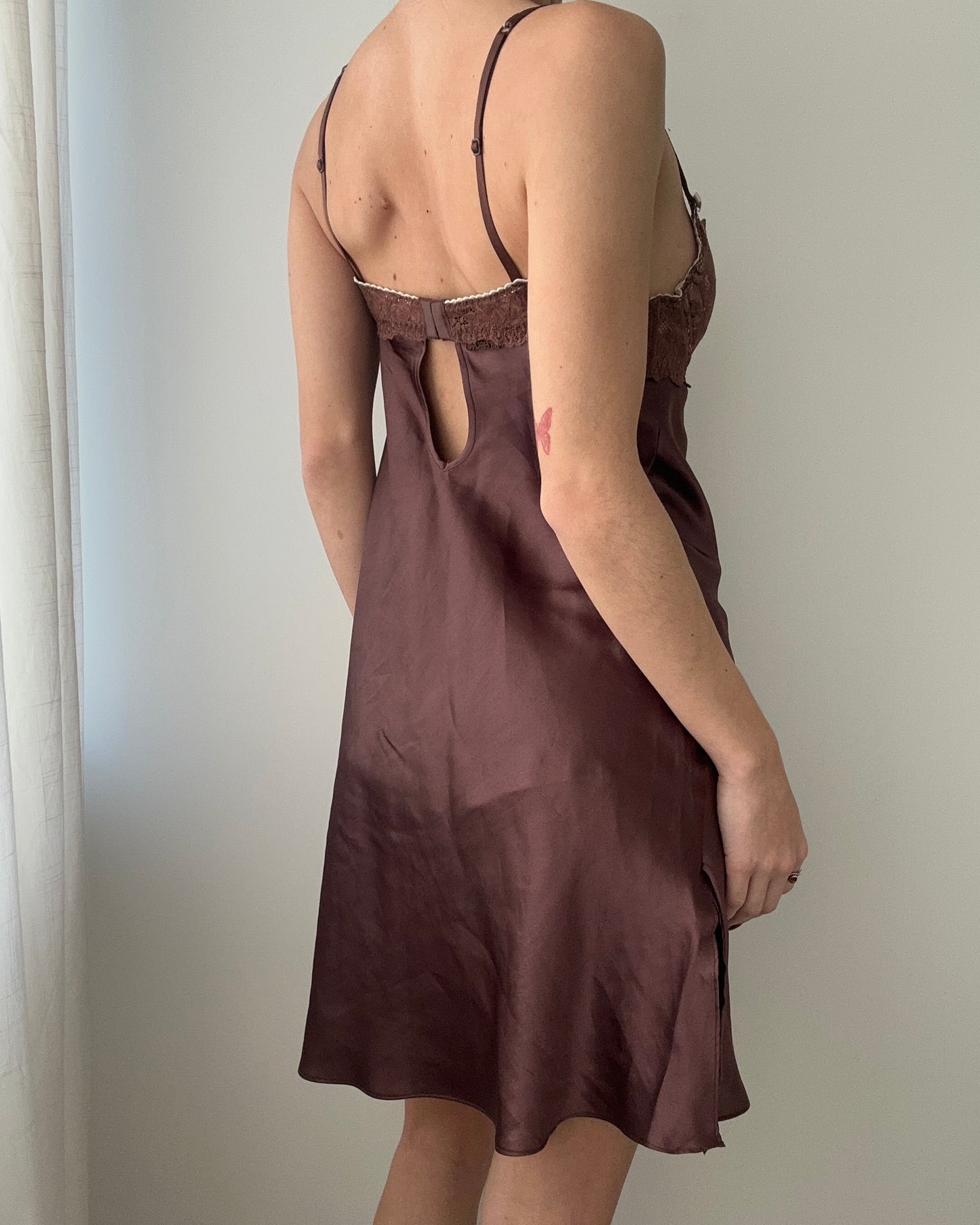 Saddle Brown Satin Bra Slip Dress (XS)