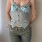 Lejaby - Turqoise Bustier with Strped Pattern and Floral Embroidery (XS-S)
