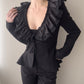 Black Peplum Blazer with Ruffle V-neckline (S)