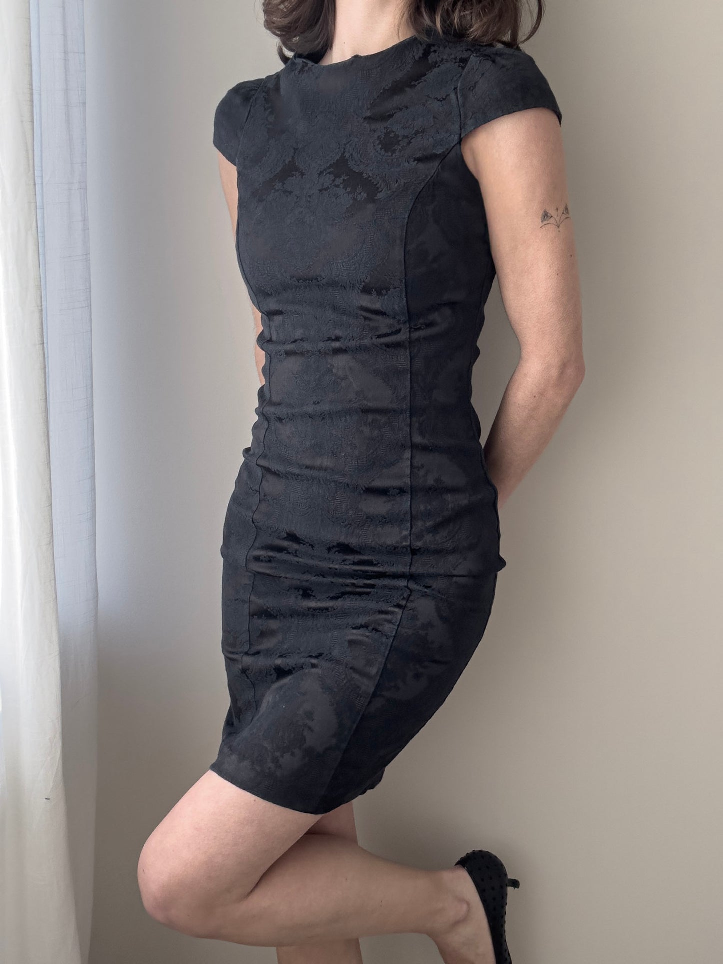 Dark Anthracite Oriental Jacquard Mini Dress (XXS)