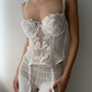 Cream Mesh Corset With Floral Embroidery