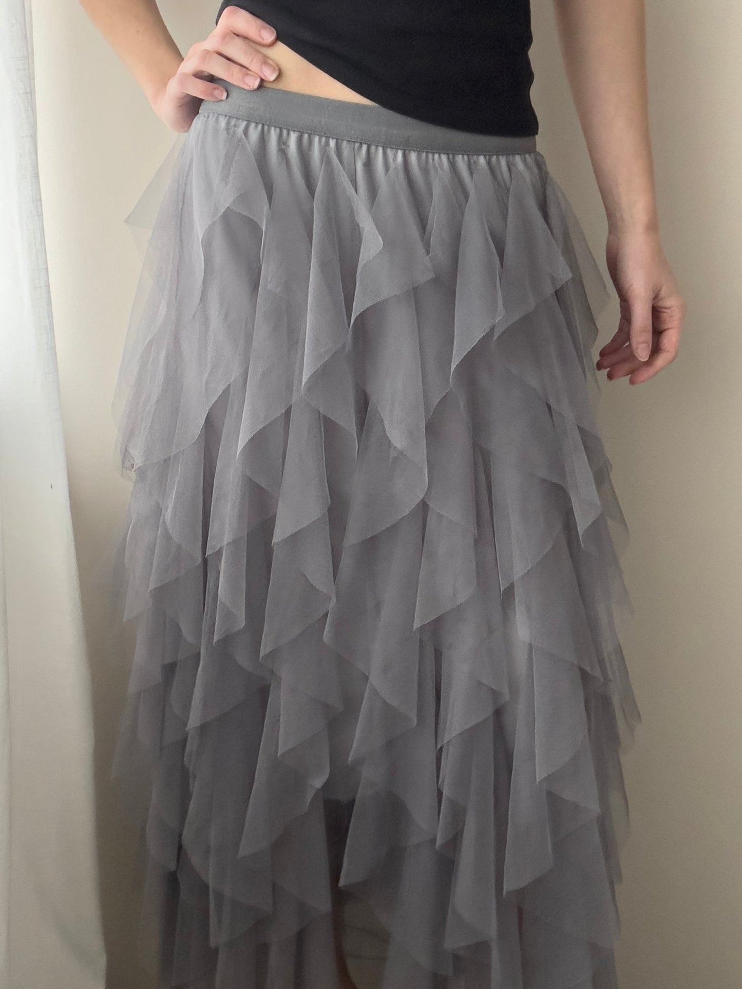 Grey Tule Gathered Maxi Skirt (One Size)