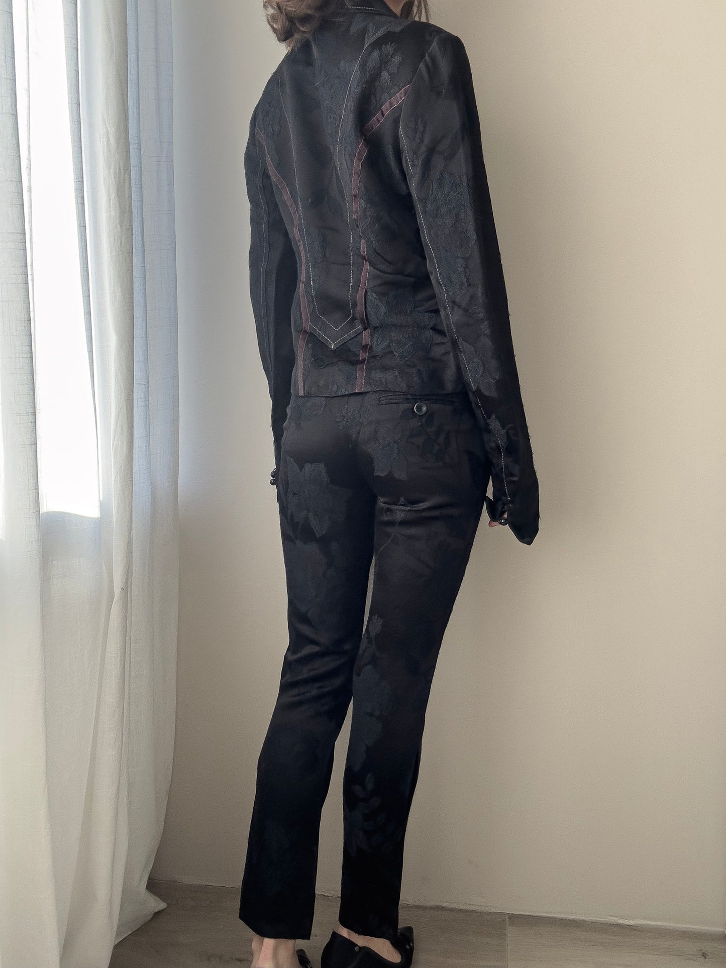 Cavalli Black Floral Jacquard Suit (XS)