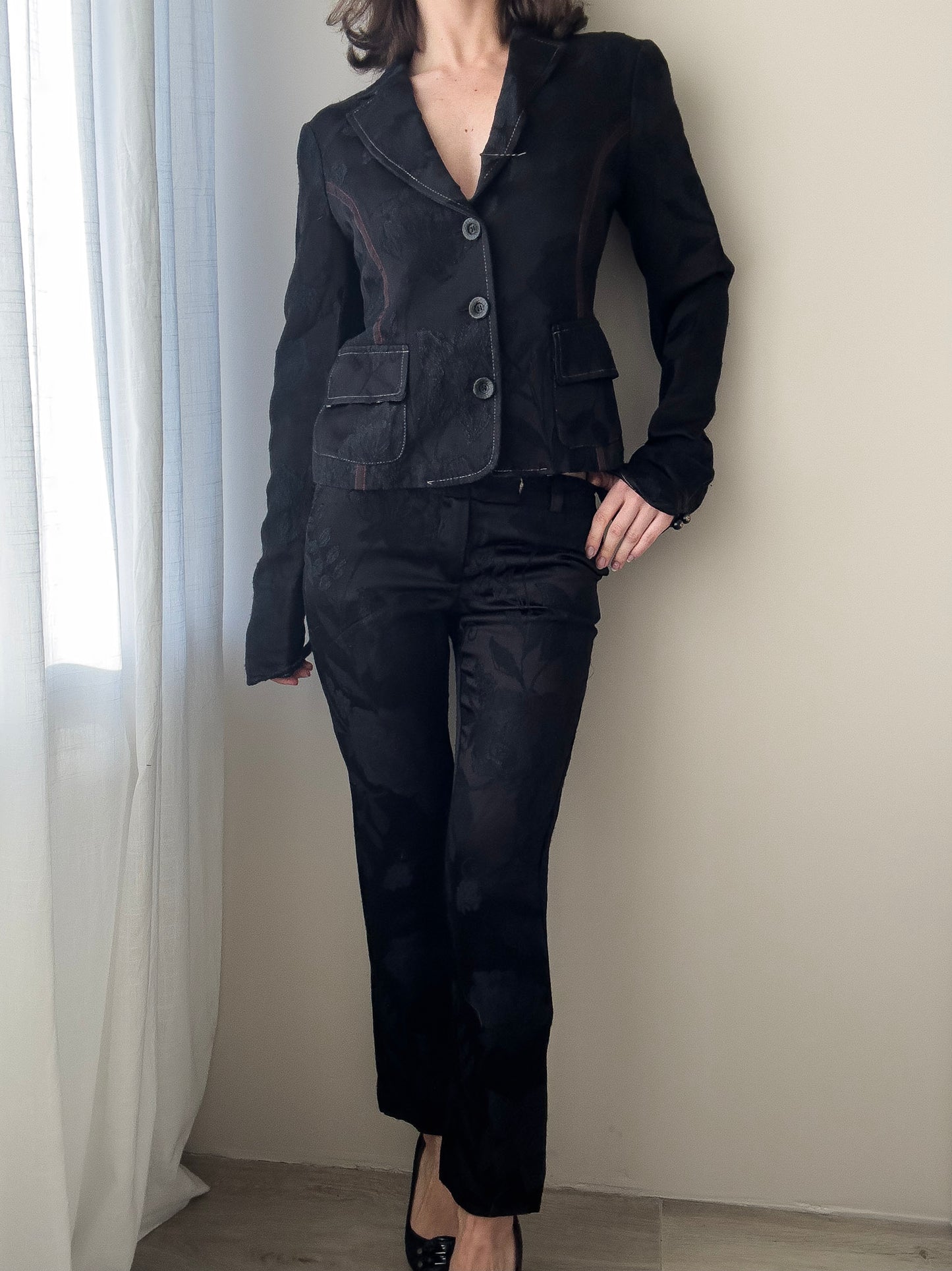 Cavalli Black Floral Jacquard Suit (XS)