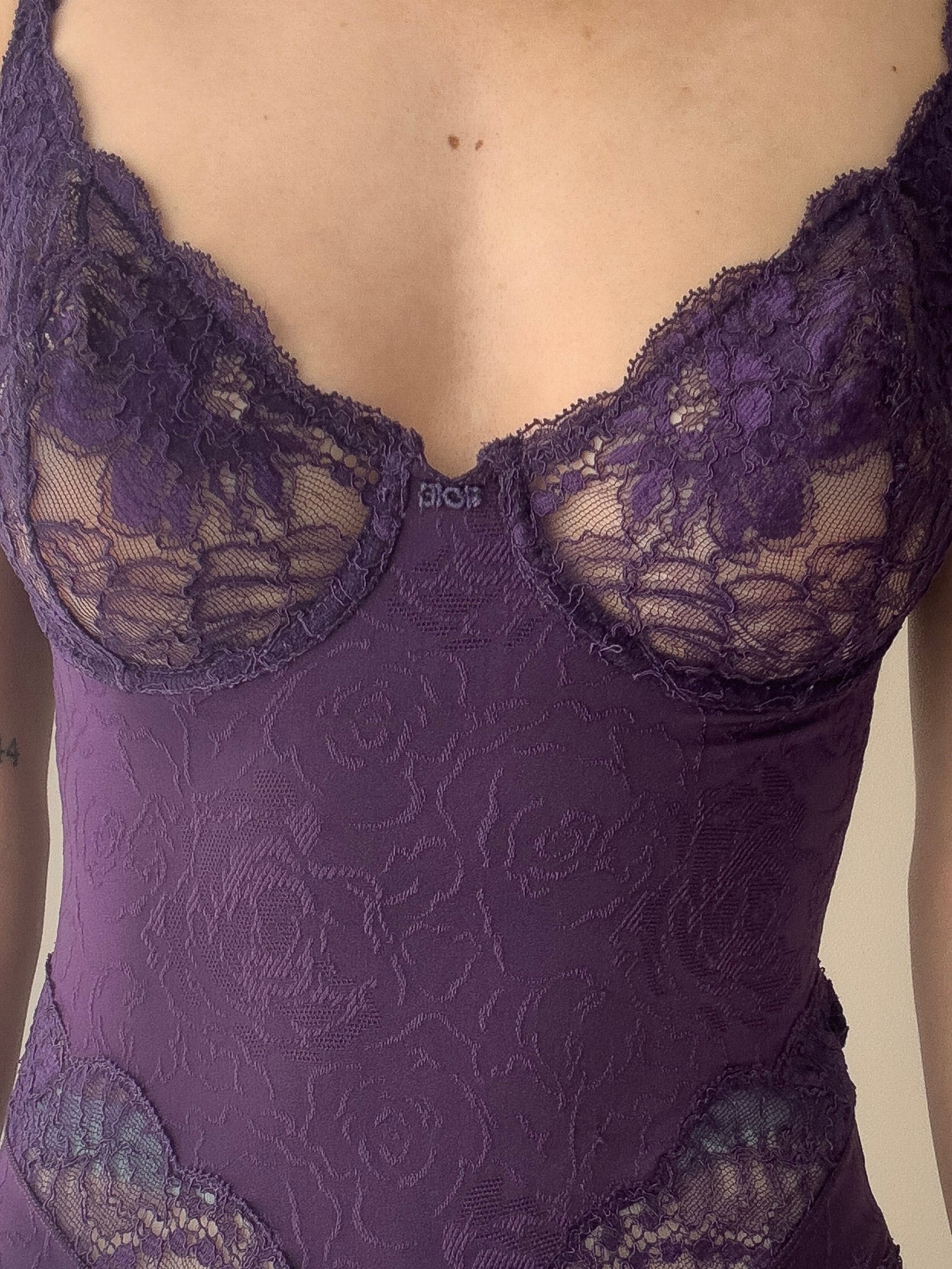 Christian Dior - Violet Purple Floral Pattern Lace Bodysuit (XS-S)
