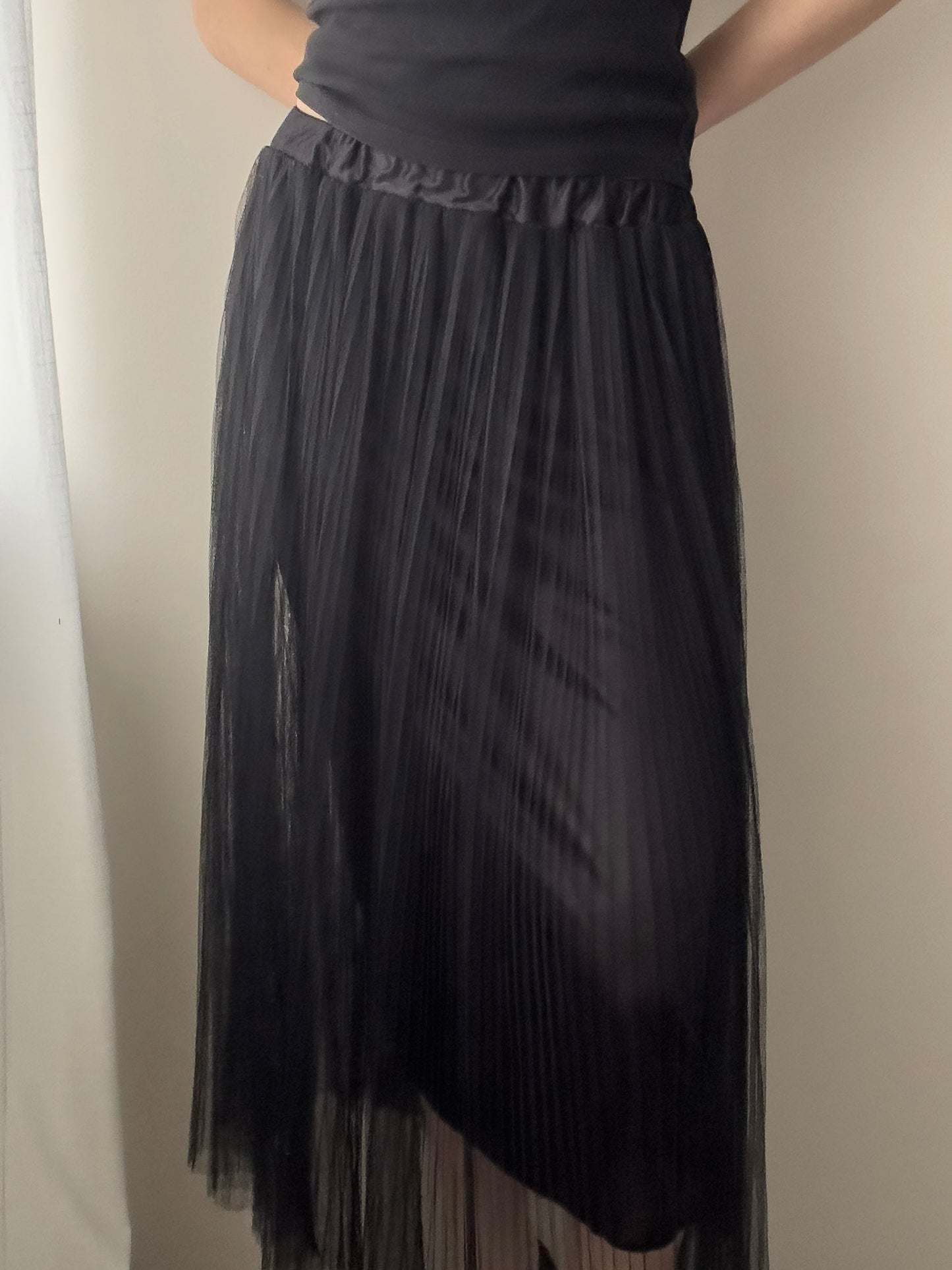 Black Double Layer Plisse Tulle Skirt (One Size)