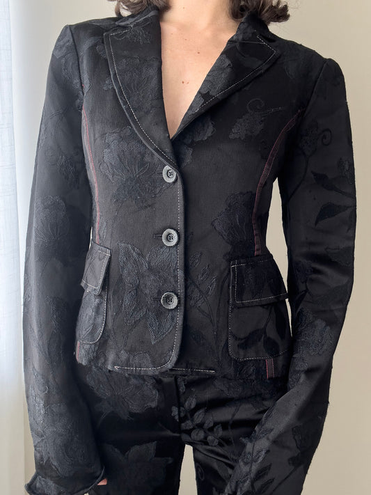 Cavalli Black Floral Jacquard Suit (XS)