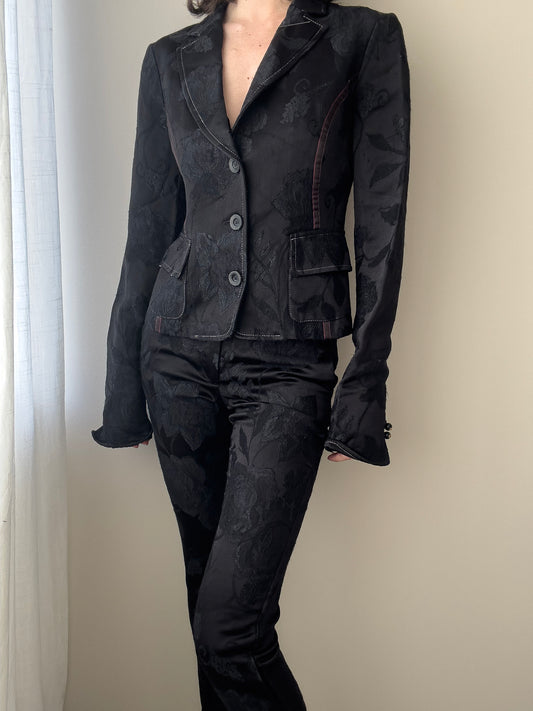 Cavalli Black Floral Jacquard Suit (XS)