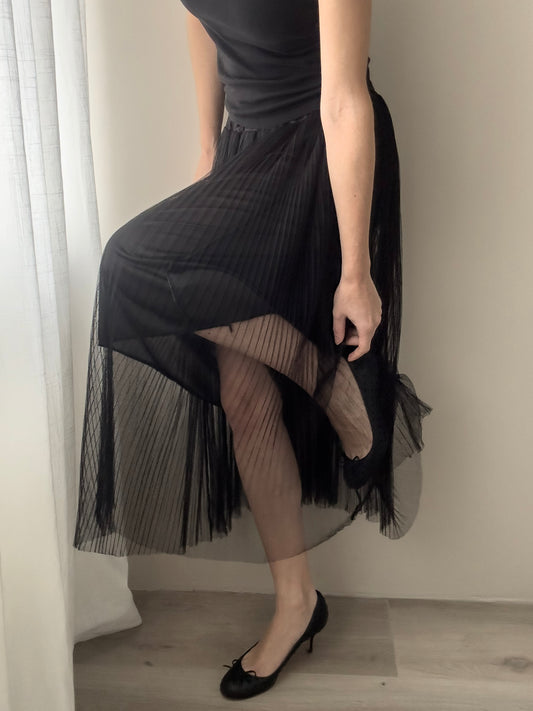 Black Double Layer Plisse Tulle Skirt (One Size)