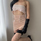 Malizia by La Perla - Light Apricot Pink Garter Belt with Floral Ornamental Print and Lace (XS)