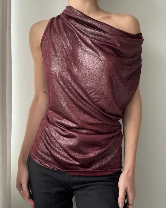 Burgundy Red Waterfall Shimmer Top (S)