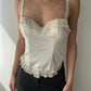 Silk Ivory Corset Top with Ruffles and Beads (S)