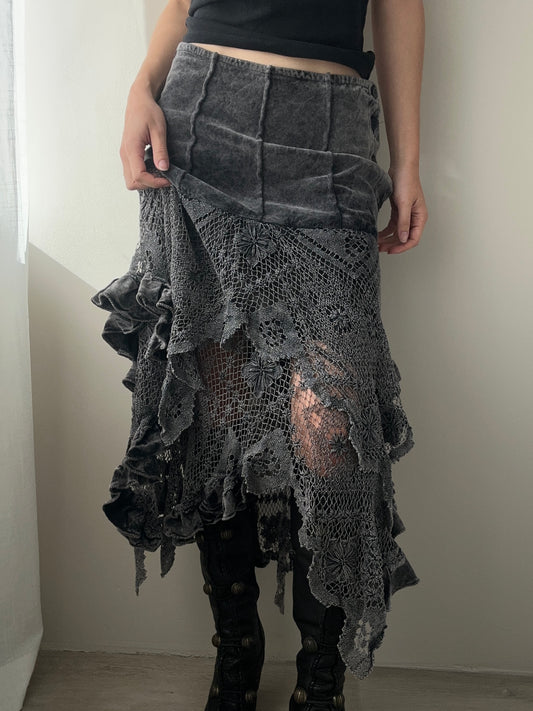 Grey Knitted Ruffled Maxi Skirt (XS)