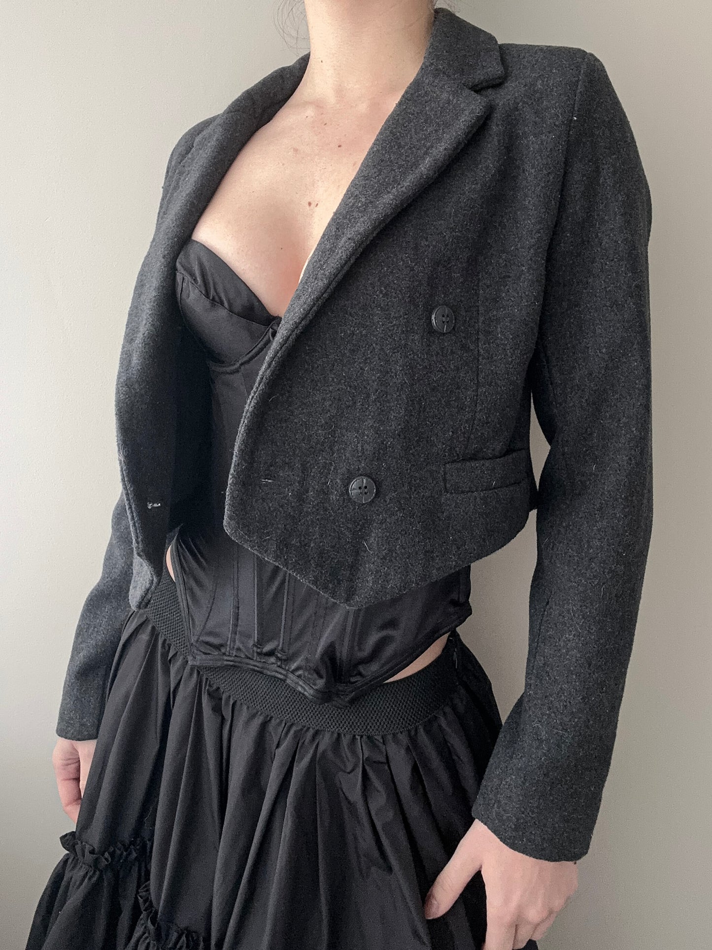 Dark Grey Double-breasted Cropped Blazer (S)