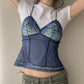Aubade Paris - Deep Cobalt Blue Sheer Lace Cami with Mint Green Embroidery (S)
