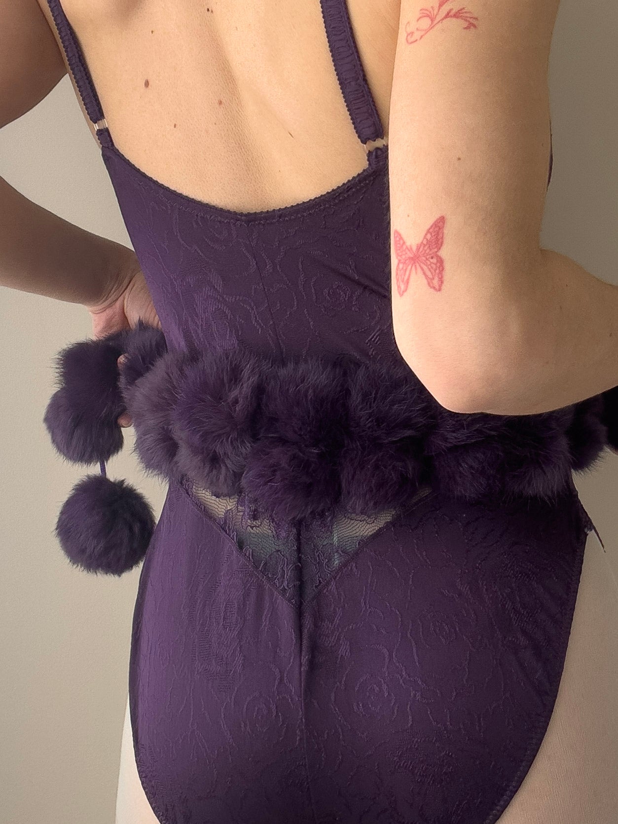 Christian Dior - Violet Purple Floral Pattern Lace Bodysuit (XS-S)