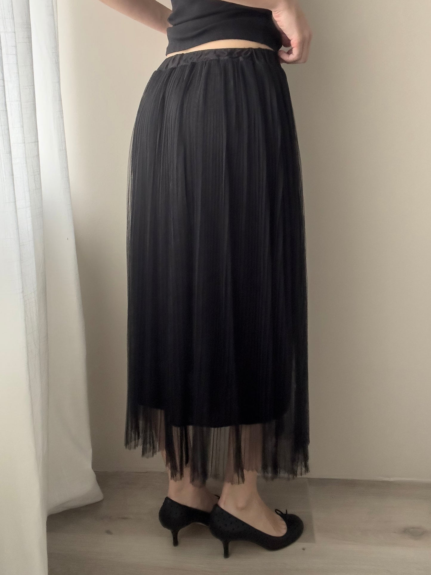 Black Double Layer Plisse Tulle Skirt (One Size)