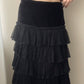 Black Layered Midi Skirt with Velours Waist (S-M)