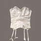 Beige Damask Design Printed Torsolette With Embroidery and Suspenders (80B/36B)